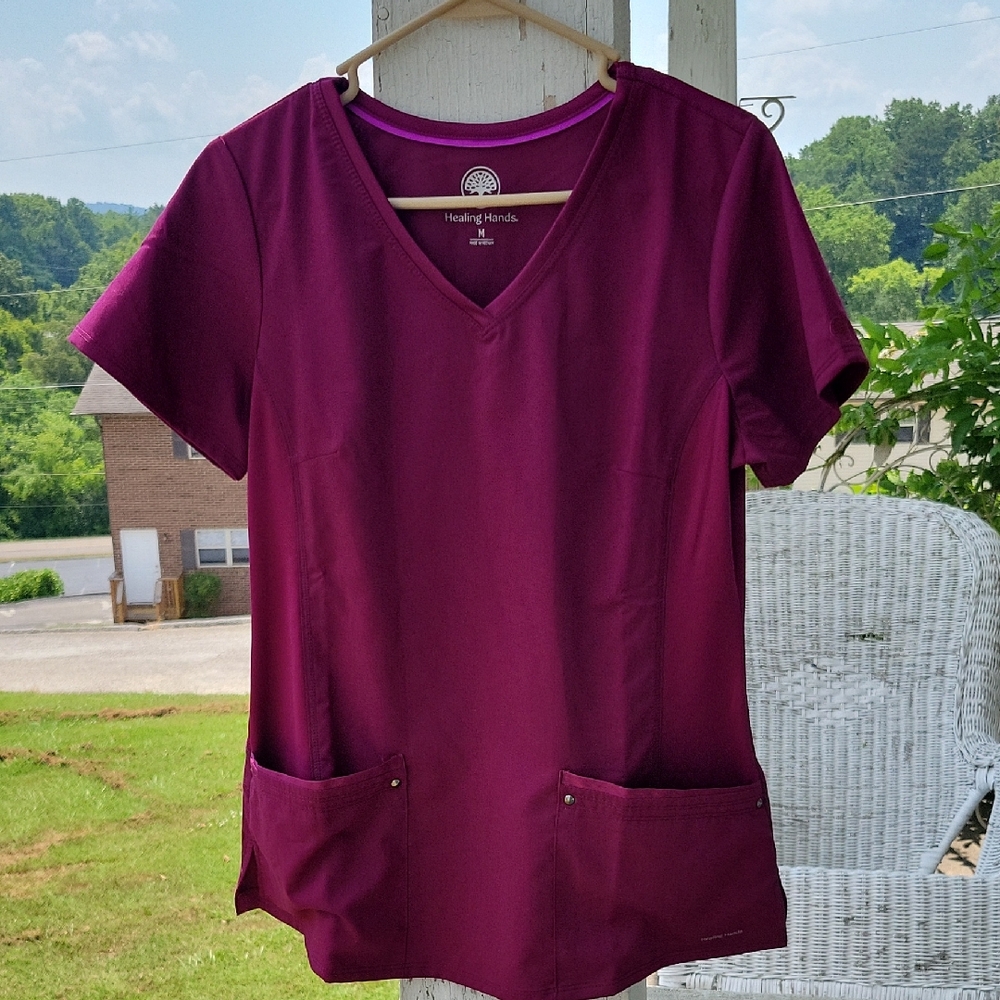Healing Hands Women's Short Sleeve V-Neck Top - Magenta Scrubs Nurse